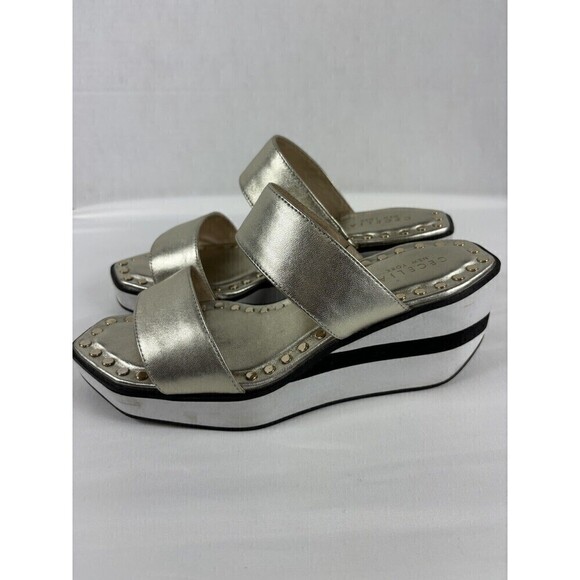 Cecelia New York Beecher Platform Sandal Metallic Gold Leather 7.5 M - Picture 4 of 8
